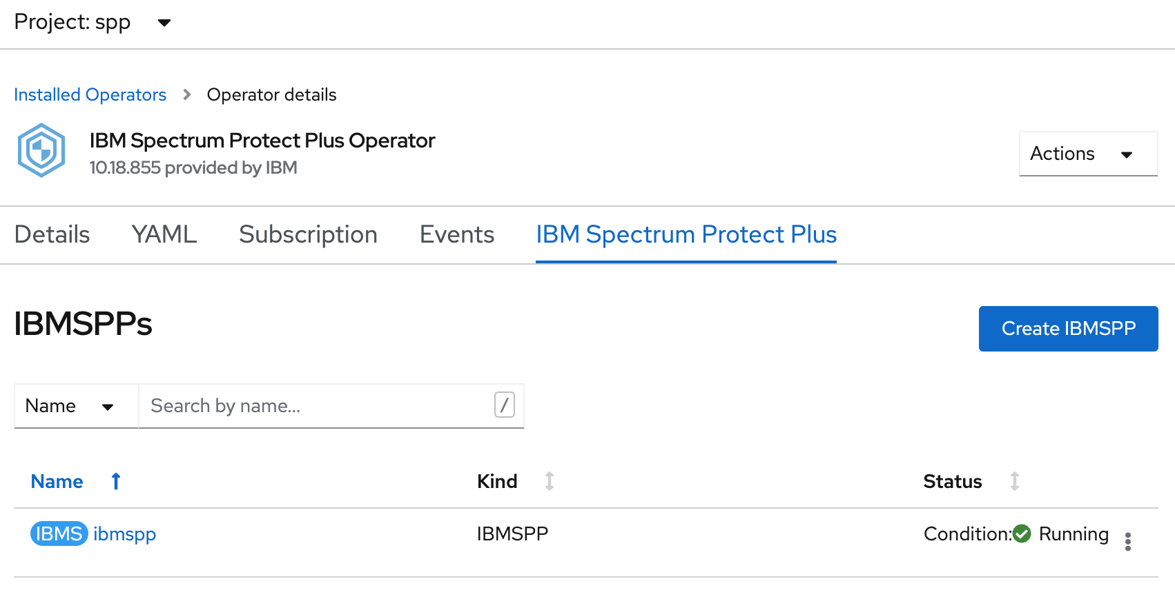 IBM Spectrum Protect Plus instance