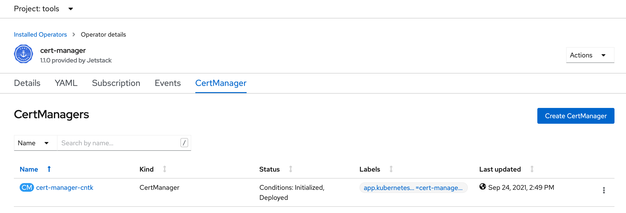 cert-manager instance in OpenShift