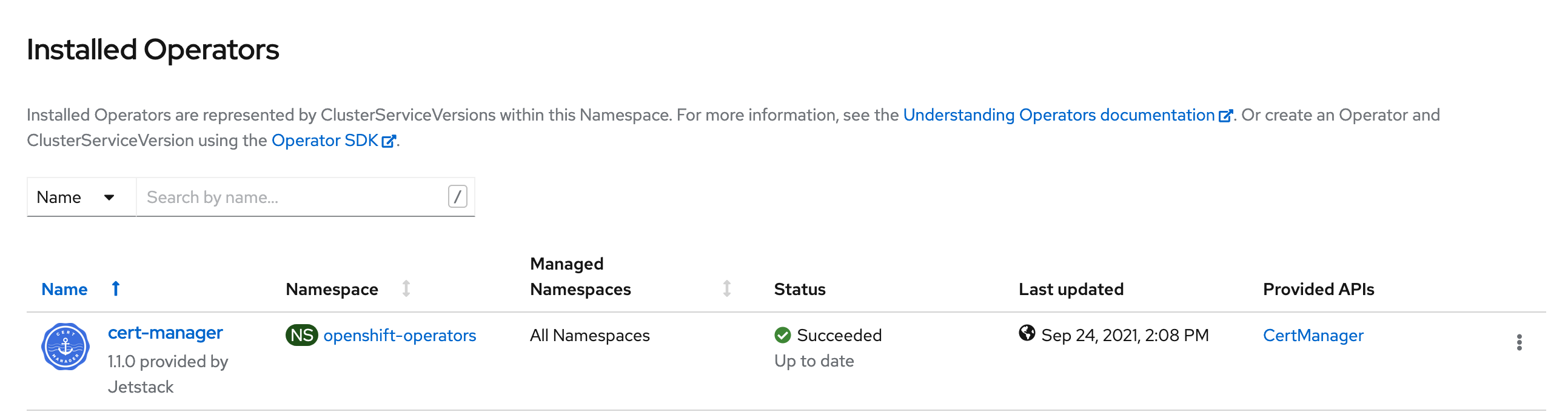 cert-manager operator installed in OpenShift