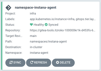 Argo namespace-instana-agent application