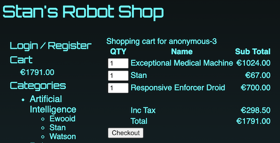 Robot Shop cart